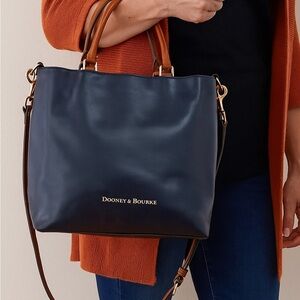 Dooney & Bourke Dark Blue and Brown Leather Tote